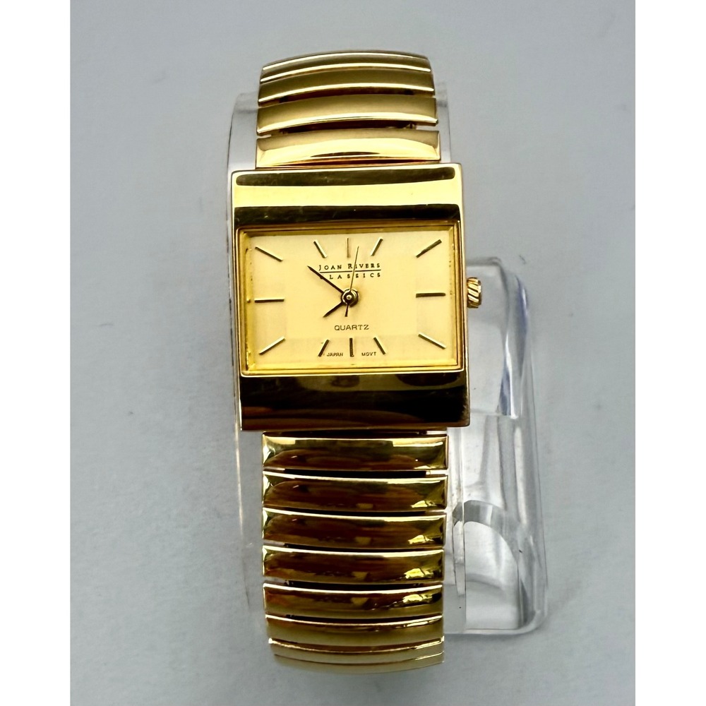Joan Rivers Classics Gold Tone Rectangle Stretch Watch New Battery Working